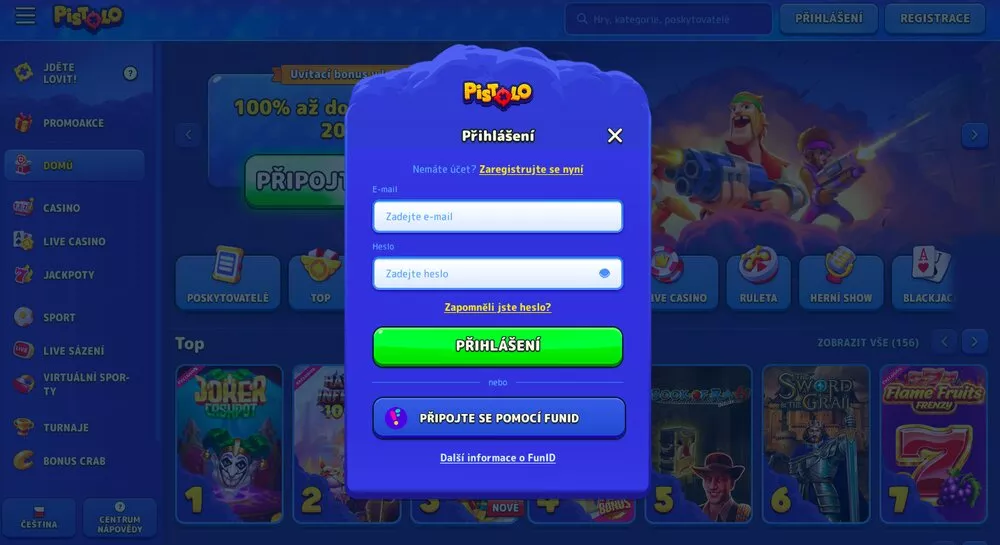 přihlášení Pistolo